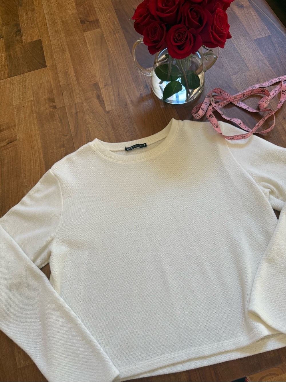 Zara Off-White Ribbed Crewneck Sweater
